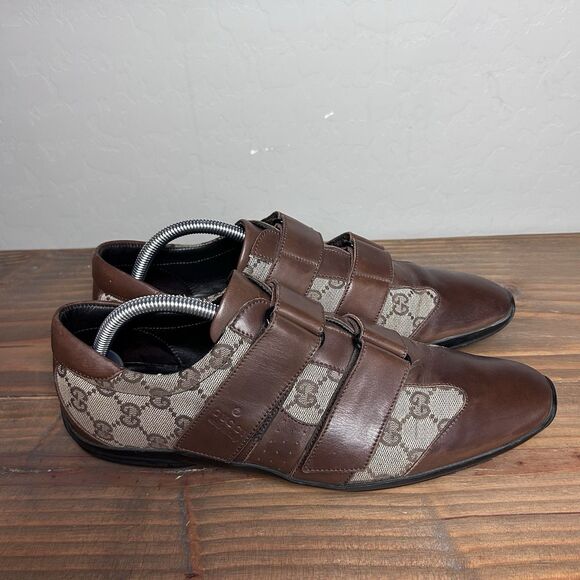 GUCCI Sneakers Shoes Men's 8.5 GG Guccissima Leather Low Top CANVA Made in Italy - Picture 1 of 11